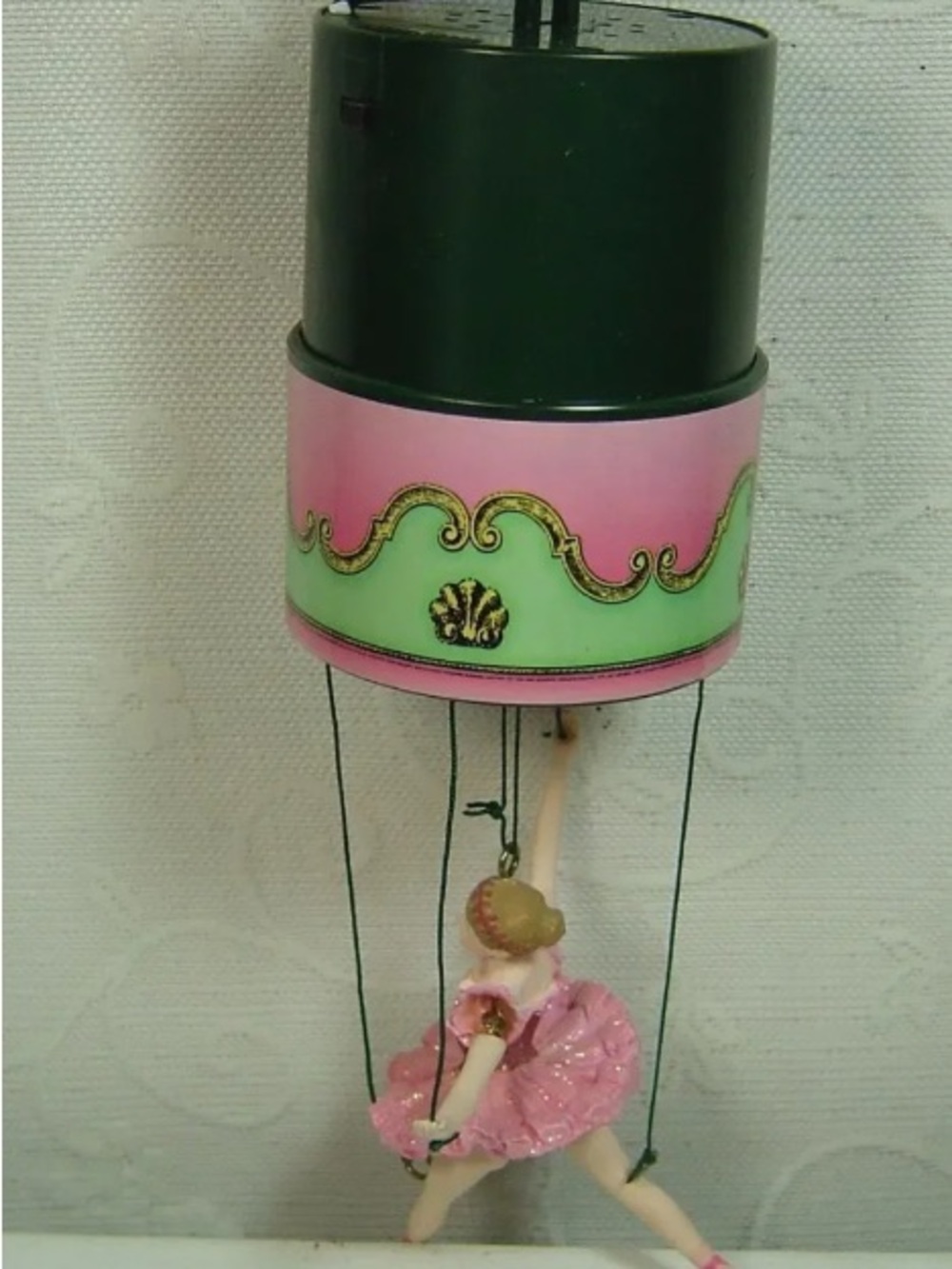 Pink and Green Hanging Ballerina Music Box Ornament